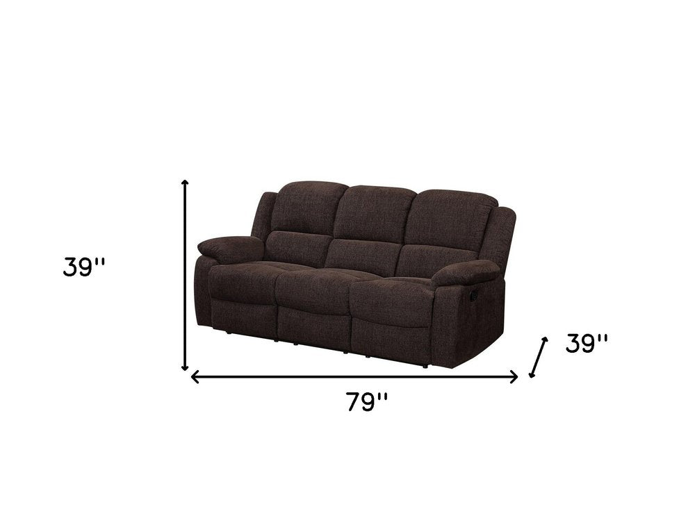 Brown Chenille Reclining Sofa with Black Legs - 79-inch