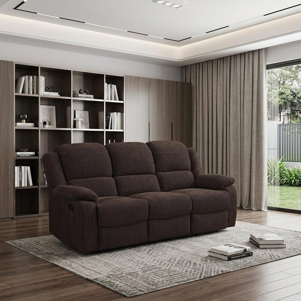 Brown Chenille Reclining Sofa with Black Legs - 79-inch