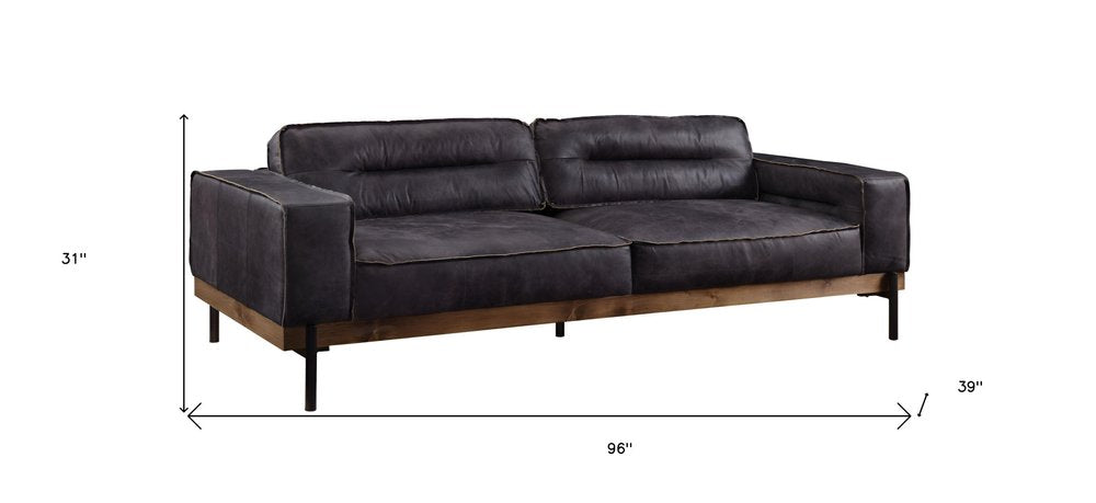 Ebony Top Grain Leather Sofa with Black Legs - 96-inch