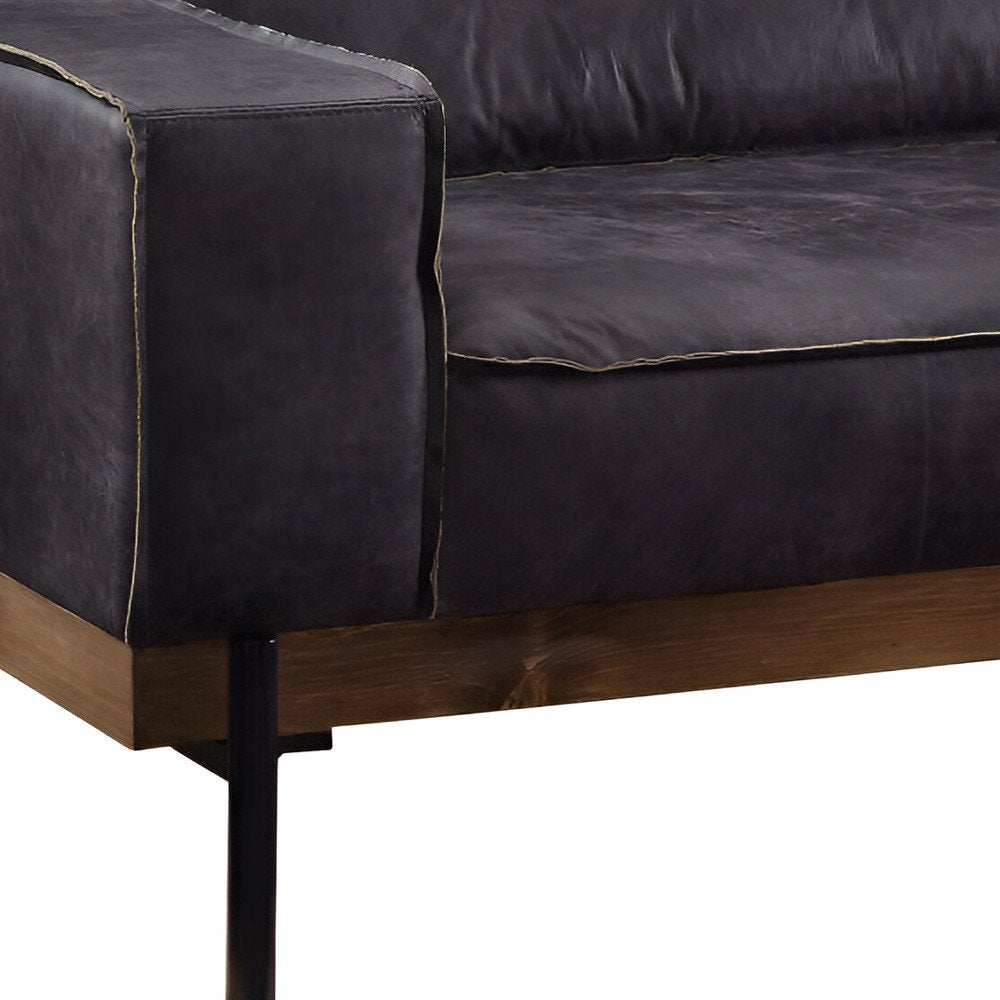 Ebony Top Grain Leather Sofa with Black Legs - 96-inch