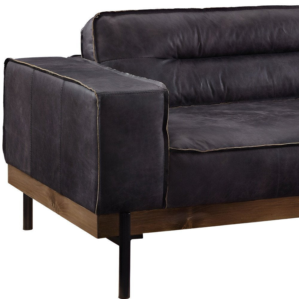 Ebony Top Grain Leather Sofa with Black Legs - 96-inch
