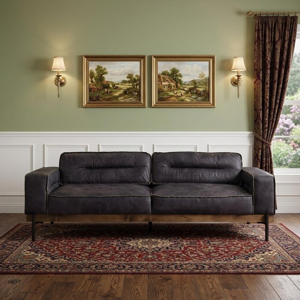 Ebony Top Grain Leather Sofa with Black Legs - 96-inch