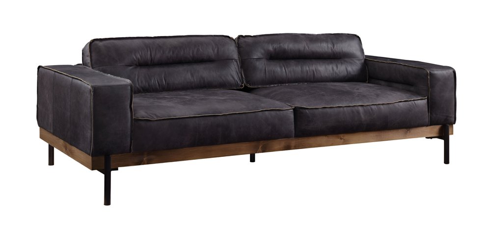 Ebony Top Grain Leather Sofa with Black Legs - 96-inch