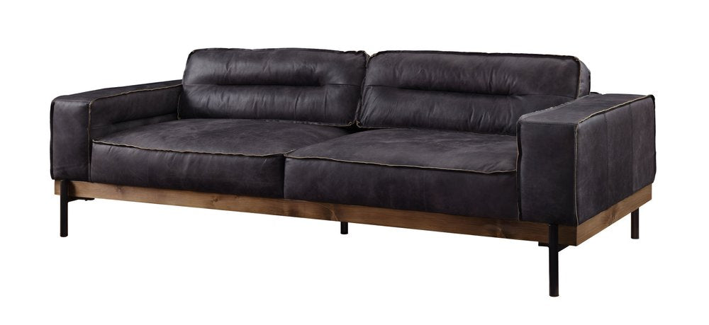 Ebony Top Grain Leather Sofa with Black Legs - 96-inch