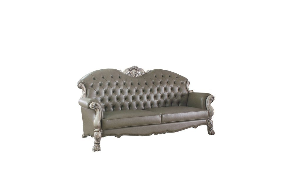 Bone Faux Leather Sofa and Toss Pillows with White Legs - 96-inch