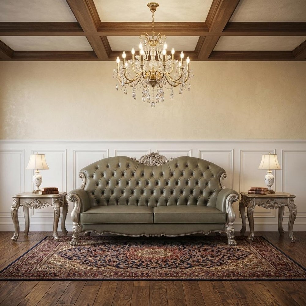 Bone Faux Leather Sofa and Toss Pillows with White Legs - 96-inch