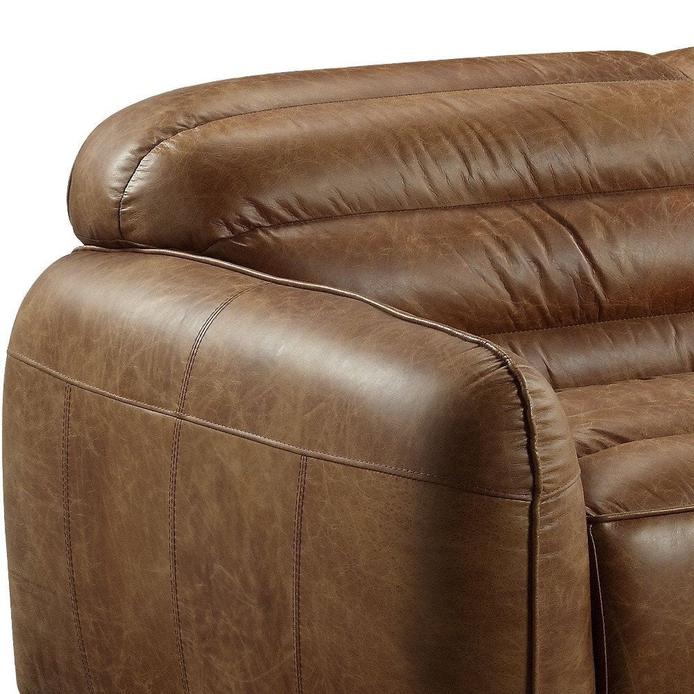 Dark Brown Top Grain Leather Sofa with Black Legs - 95-inch