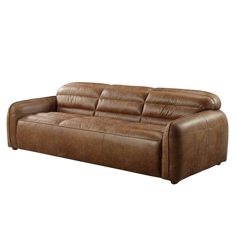 Dark Brown Top Grain Leather Sofa with Black Legs - 95-inch