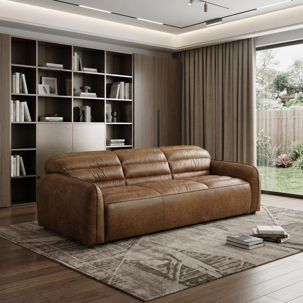 Dark Brown Top Grain Leather Sofa with Black Legs - 95-inch