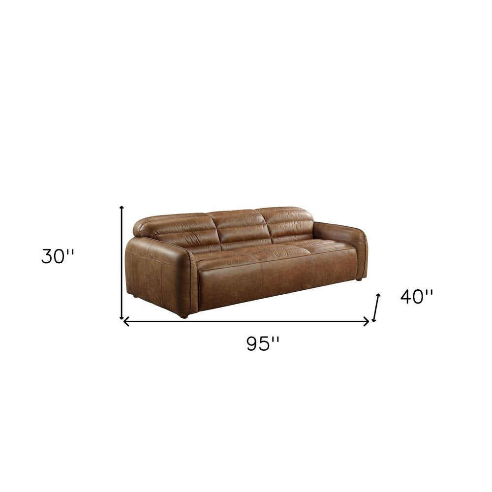 Dark Brown Top Grain Leather Sofa with Black Legs - 95-inch