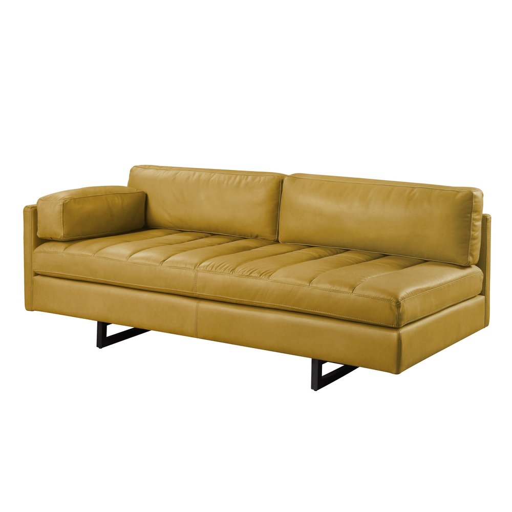 Mustard Top Grain Leather Sofa with Black Legs - 74-inch