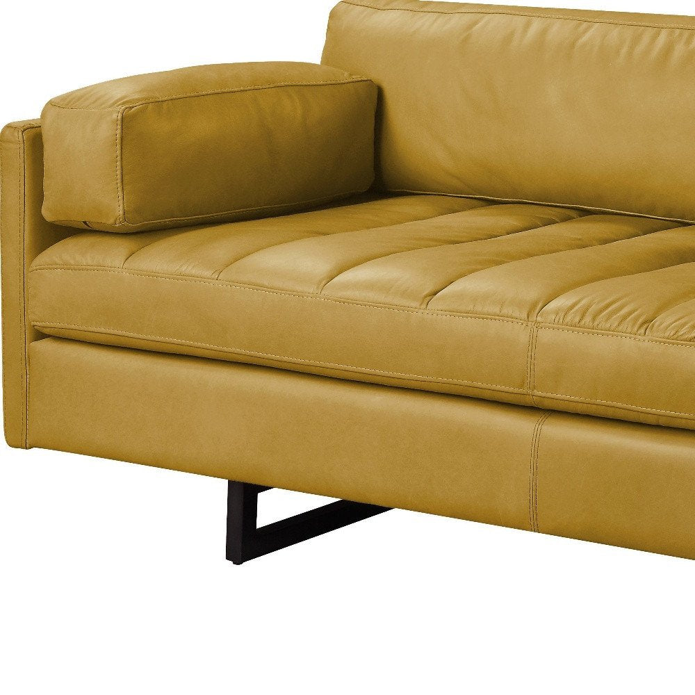 Mustard Top Grain Leather Sofa with Black Legs - 74-inch