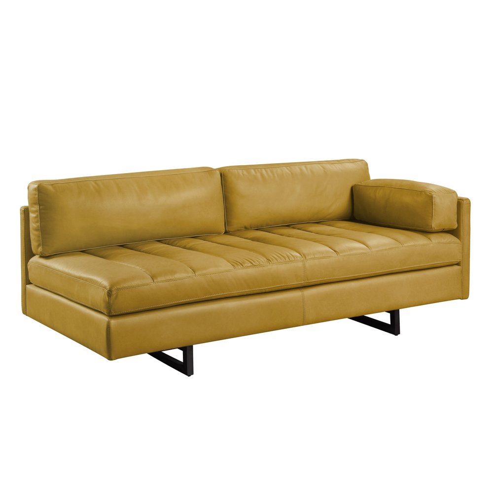 Mustard Top Grain Leather Sofa with Black Legs - 74-inch