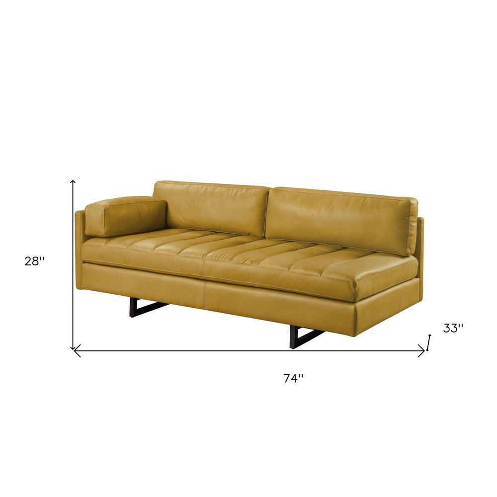 Mustard Top Grain Leather Sofa with Black Legs - 74-inch