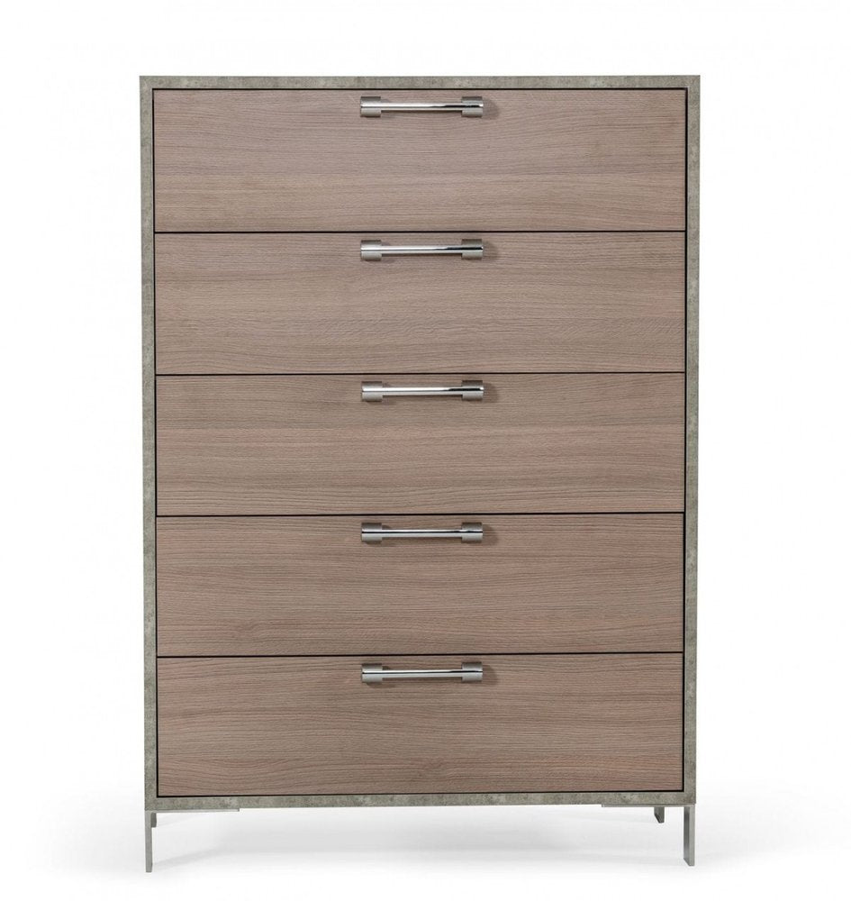Brown Oak and Grey Solid and Manufactured Wood Five Drawer Chest - 35-inch