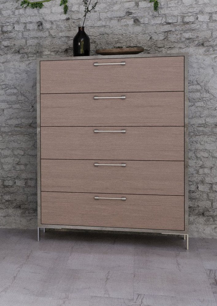Brown Oak and Grey Solid and Manufactured Wood Five Drawer Chest - 35-inch