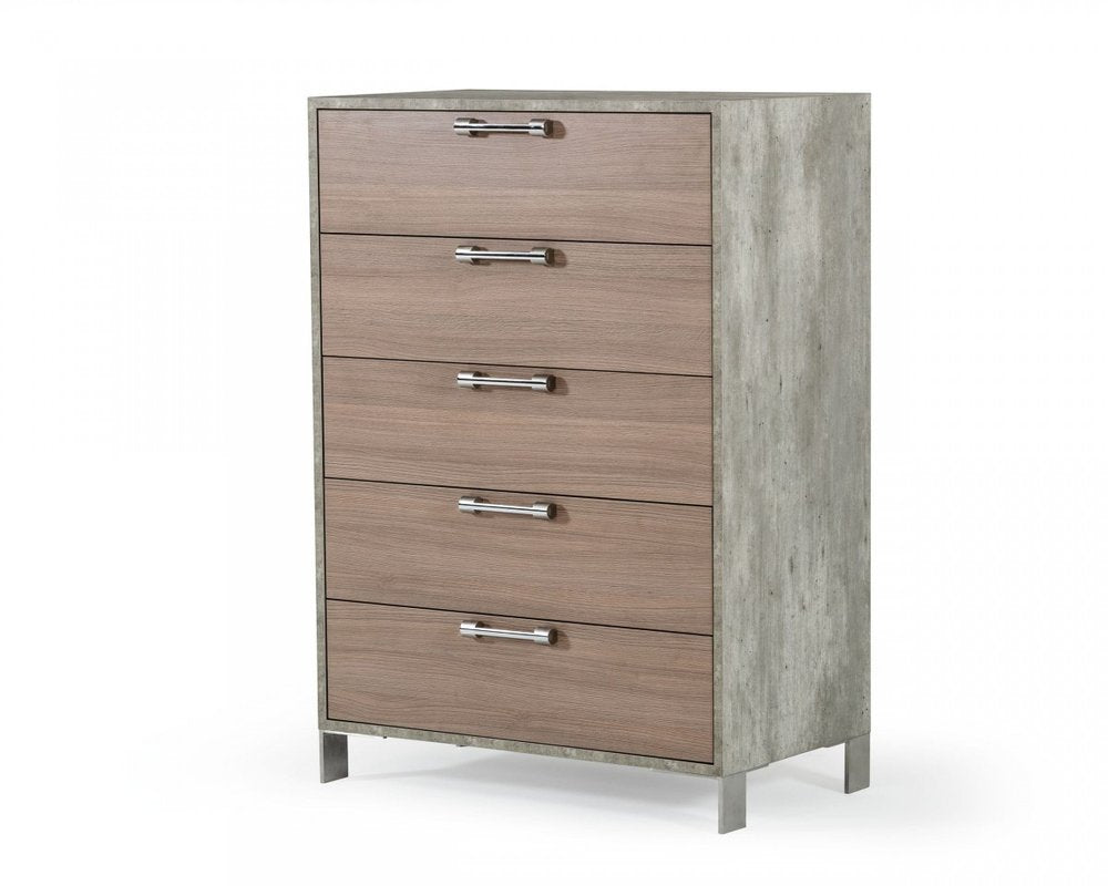 Brown Oak and Grey Solid and Manufactured Wood Five Drawer Chest - 35-inch