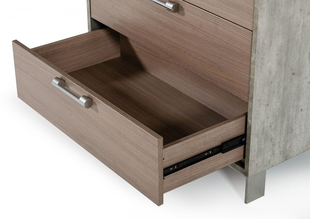 Brown Oak and Grey Solid and Manufactured Wood Five Drawer Chest - 35-inch
