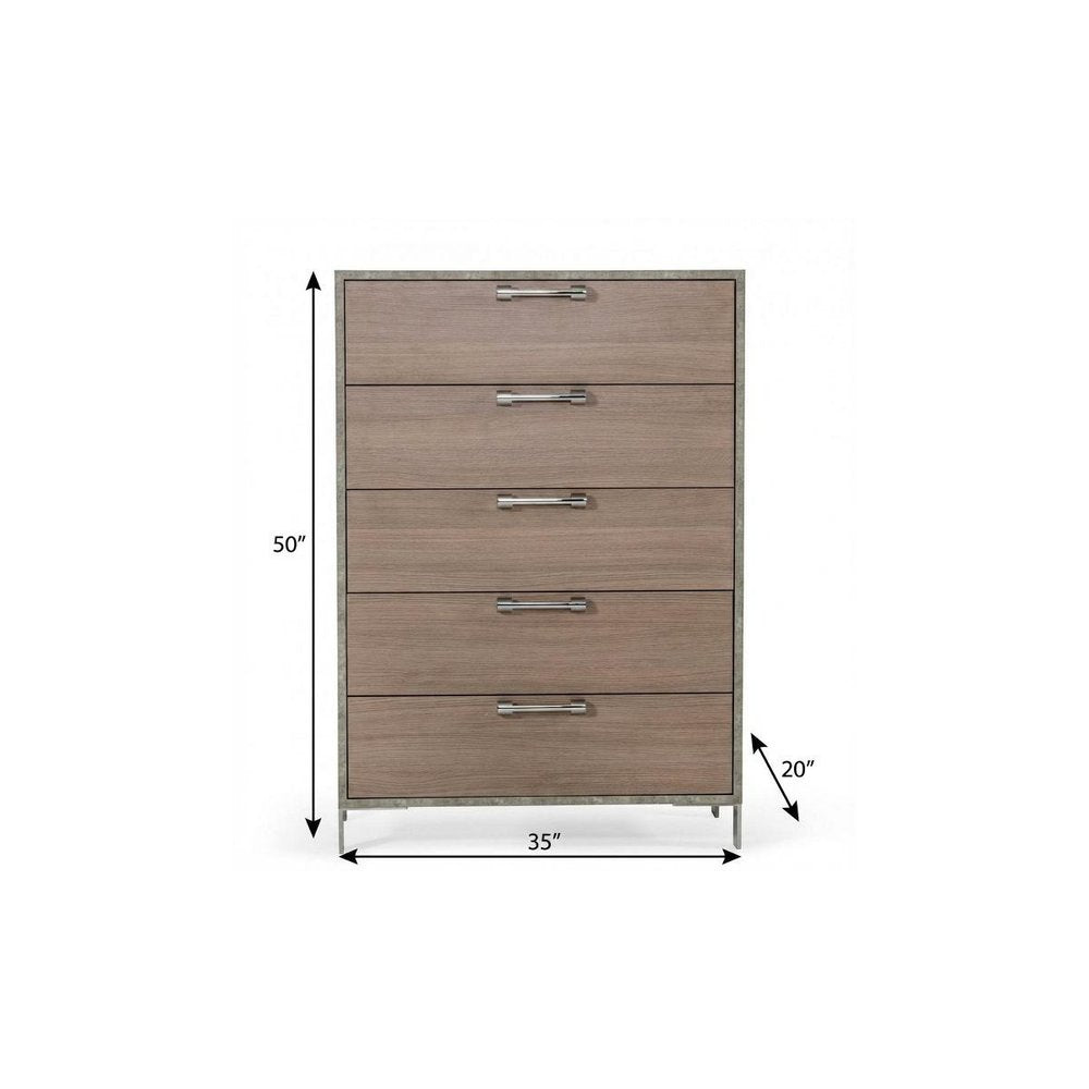 Brown Oak and Grey Solid and Manufactured Wood Five Drawer Chest - 35-inch