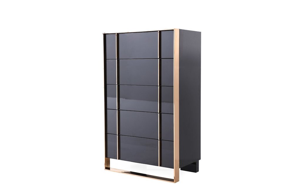 Black Gold Manufactured Wood + Solid Wood Stainless Steel Five Drawer Chest