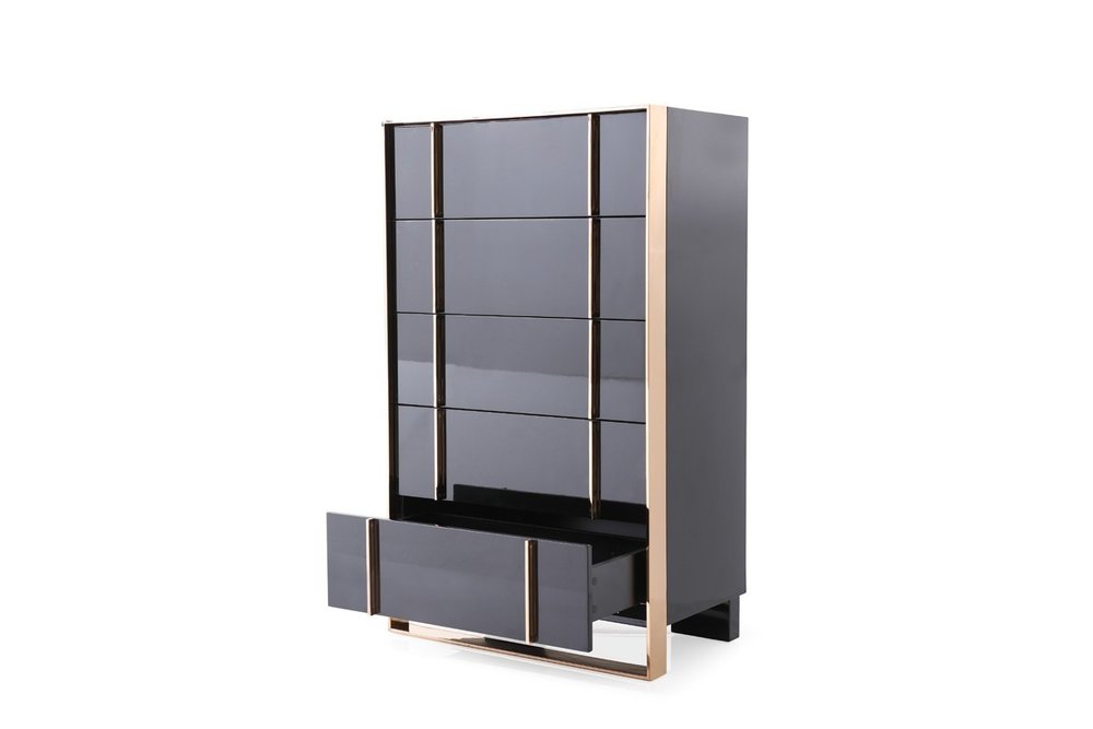 Black Gold Manufactured Wood + Solid Wood Stainless Steel Five Drawer Chest
