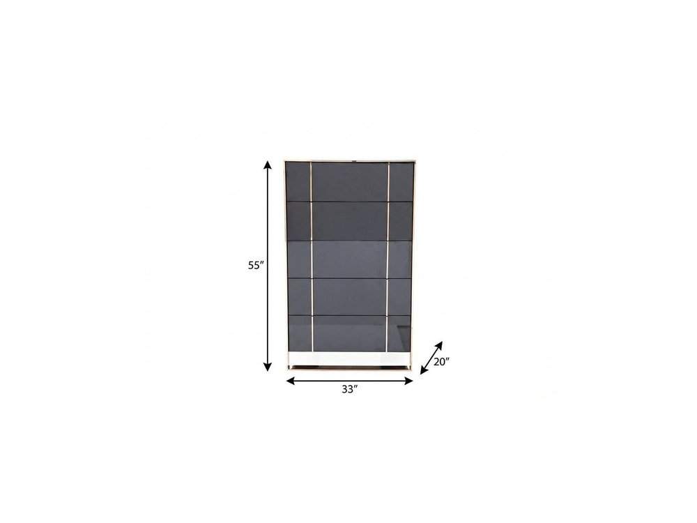 Black Gold Manufactured Wood + Solid Wood Stainless Steel Five Drawer Chest