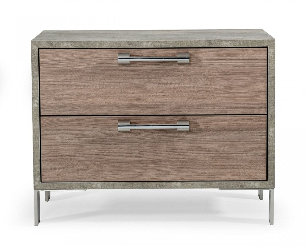 Brown and Gray Solid and Manufactured Wood Two Drawer Nightstand - 20-inch