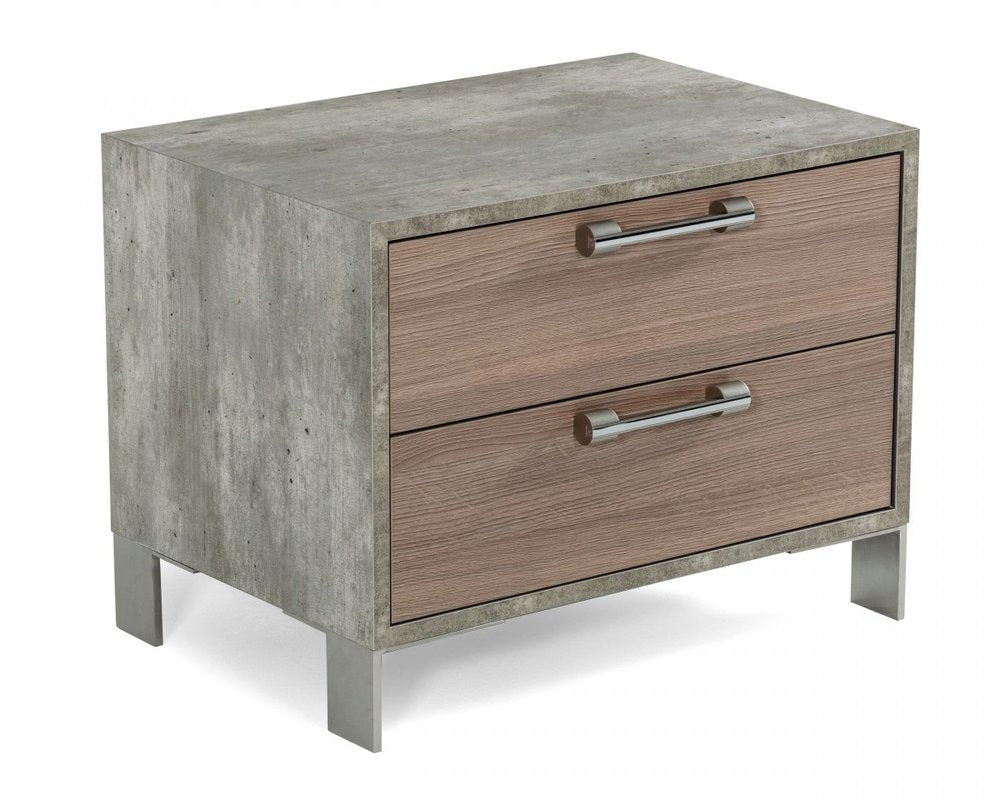 Brown and Gray Solid and Manufactured Wood Two Drawer Nightstand - 20-inch
