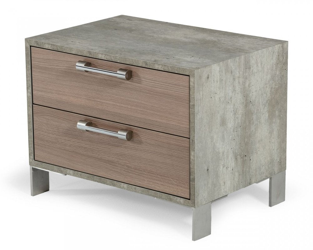 Brown and Gray Solid and Manufactured Wood Two Drawer Nightstand - 20-inch