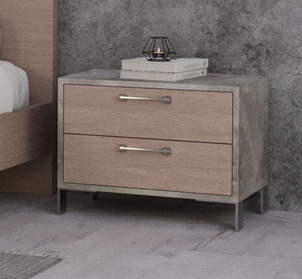 Brown and Gray Solid and Manufactured Wood Two Drawer Nightstand - 20-inch
