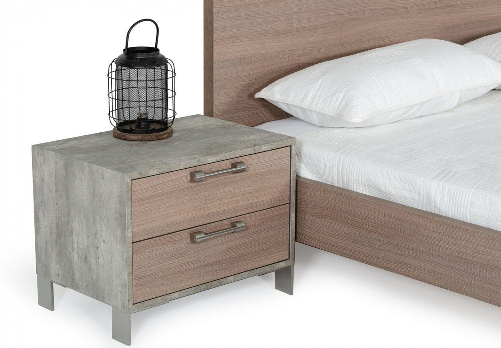 Brown and Gray Solid and Manufactured Wood Two Drawer Nightstand - 20-inch