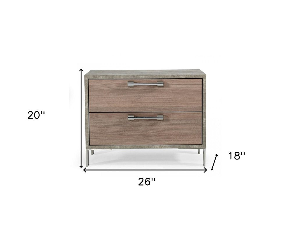 Brown and Gray Solid and Manufactured Wood Two Drawer Nightstand - 20-inch
