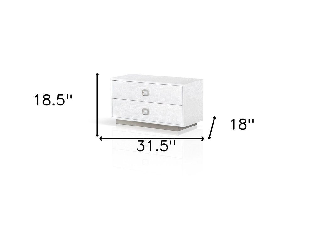 White Solid and Manufactured Wood Two Drawer Nightstand - 19-inch