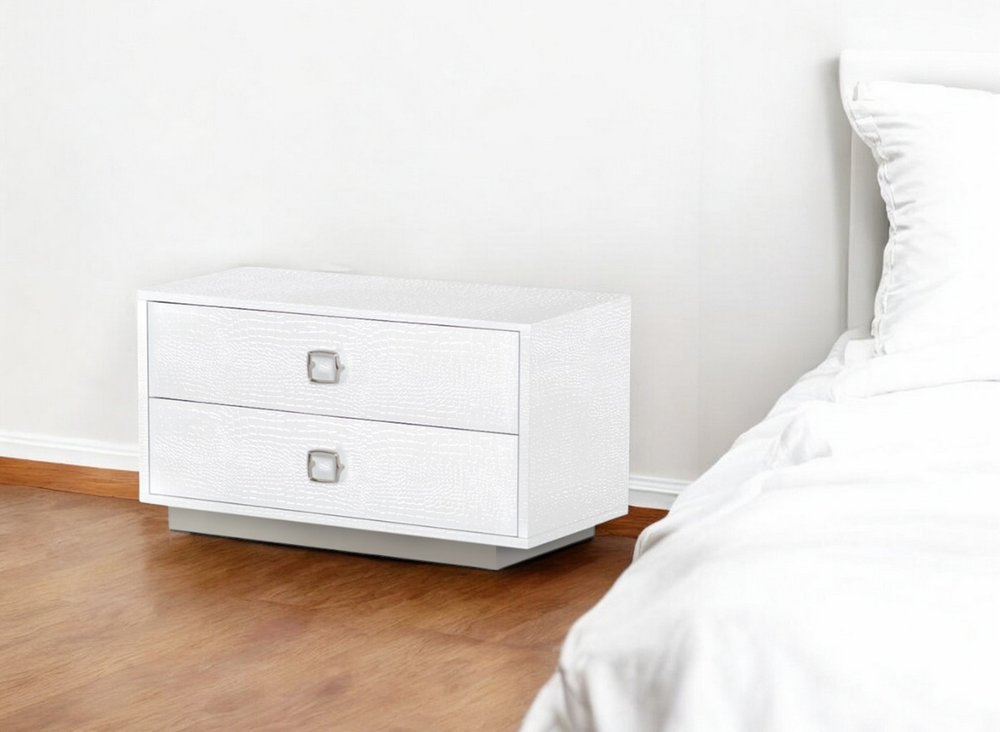 White Solid and Manufactured Wood Two Drawer Nightstand - 19-inch