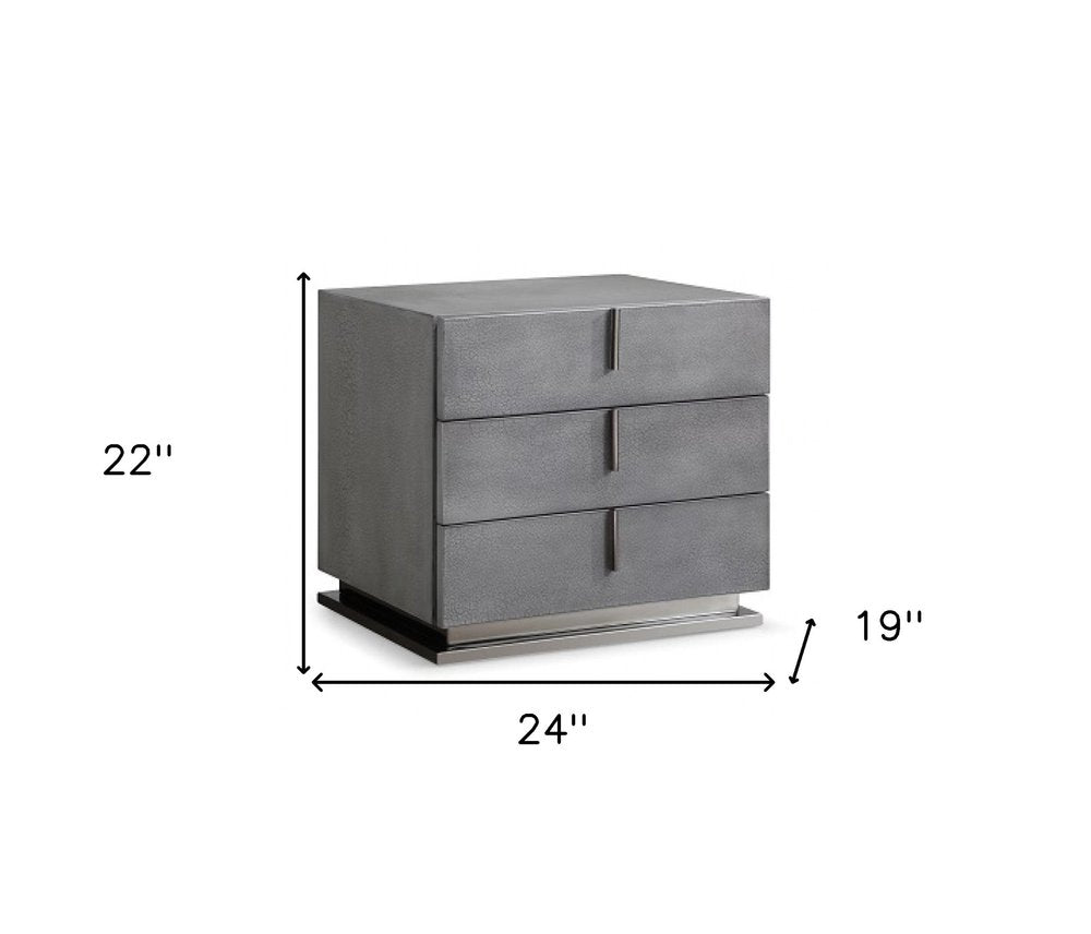 Gray Solid and Manufactured Wood Three Drawer Nightstand - 22-inch