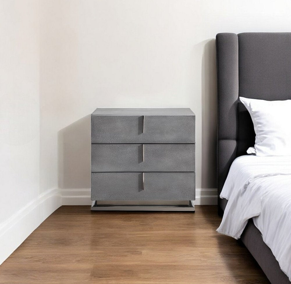 Gray Solid and Manufactured Wood Three Drawer Nightstand - 22-inch