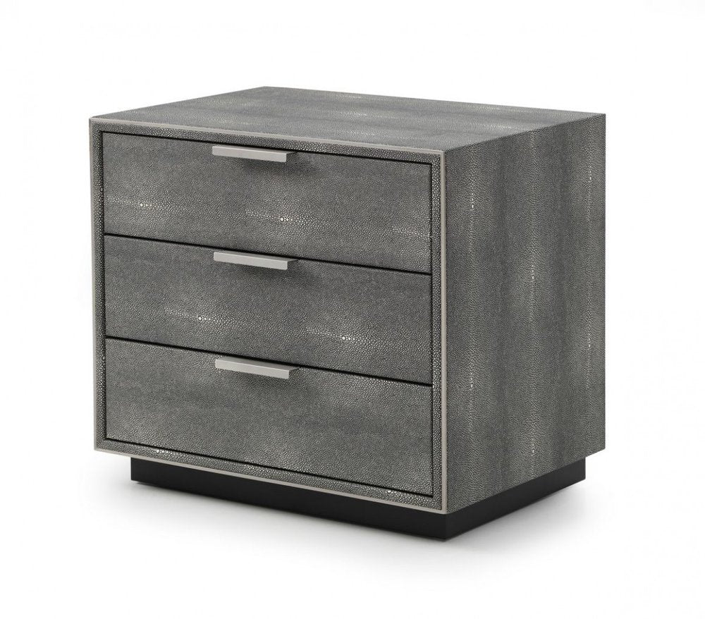 Gray Solid and Manufactured Wood Shagreen Three Drawer Nightstand - 22-inch