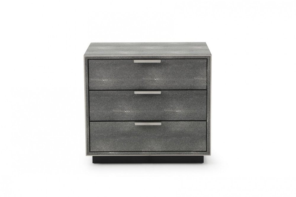 Gray Solid and Manufactured Wood Shagreen Three Drawer Nightstand - 22-inch