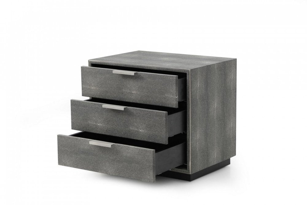 Gray Solid and Manufactured Wood Shagreen Three Drawer Nightstand - 22-inch