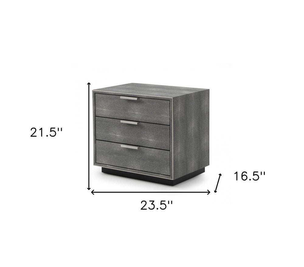 Gray Solid and Manufactured Wood Shagreen Three Drawer Nightstand - 22-inch