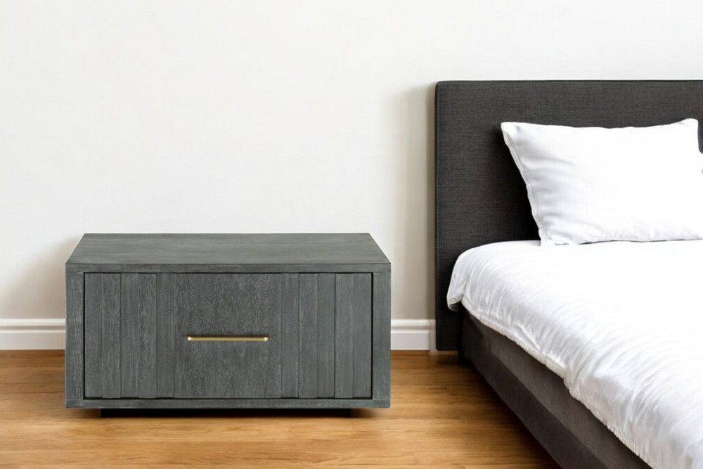 Gray Solid and Manufactured Wood One Drawer Nightstand - 12-inch