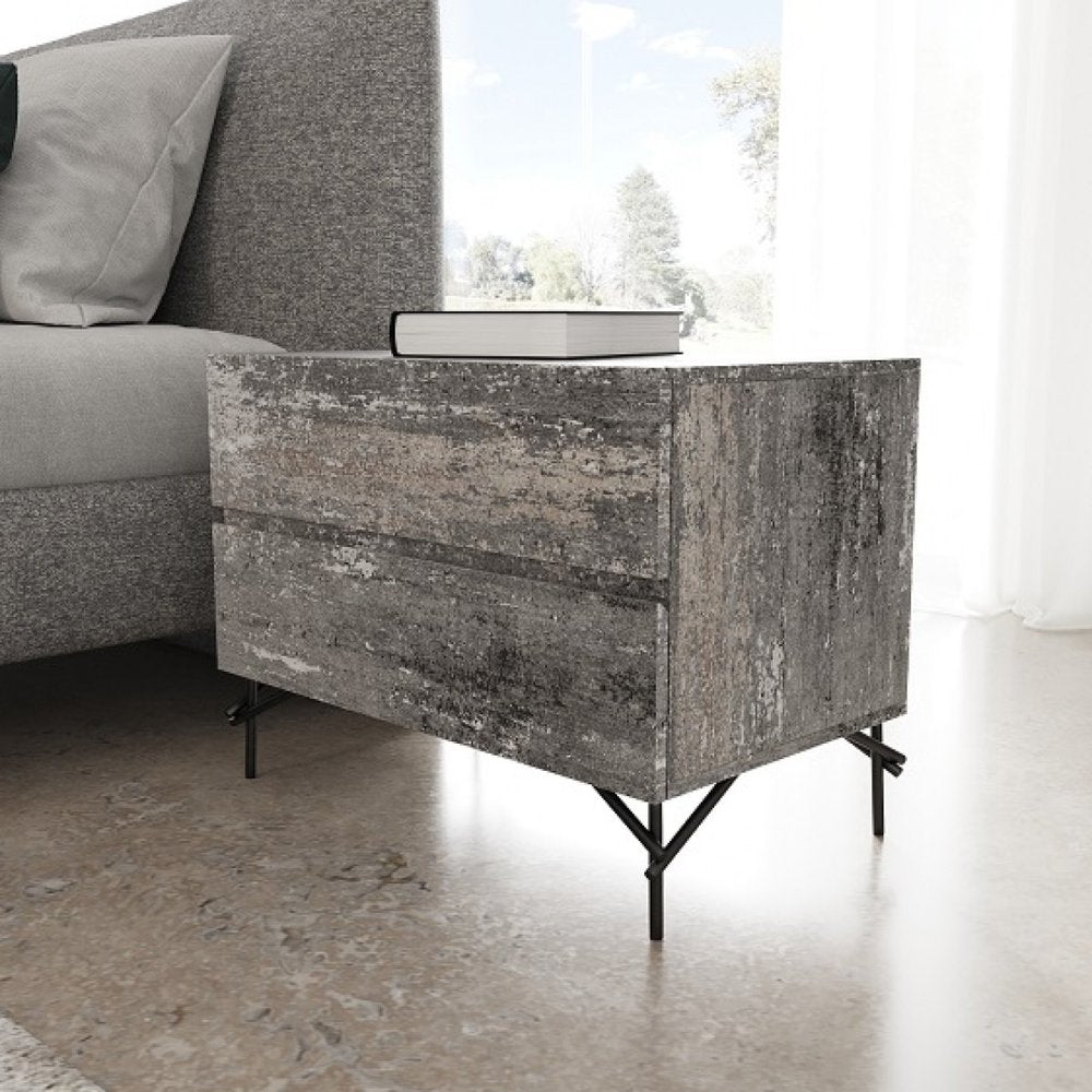 Gray Iron and Wood Two Drawer Nightstand - 21-inch