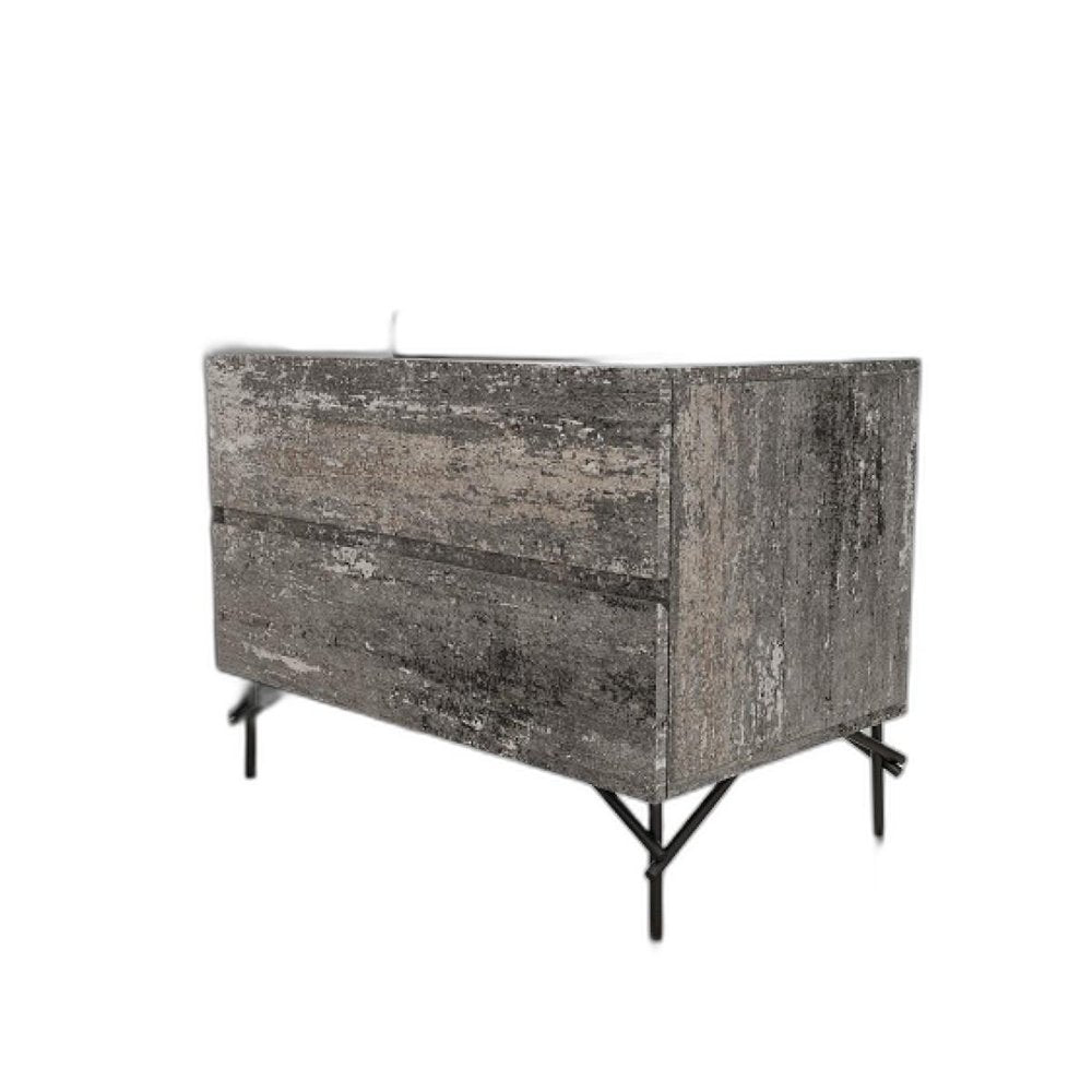 Gray Iron and Wood Two Drawer Nightstand - 21-inch
