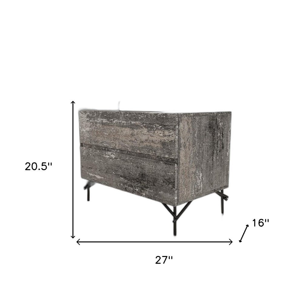 Gray Iron and Wood Two Drawer Nightstand - 21-inch