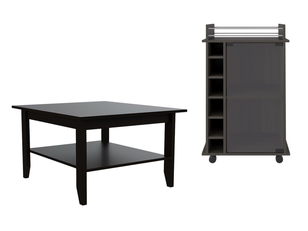 Brown and Black Open Shelving Bar Cart and Coffee Table - 22-inch