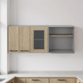 Gray and Natural Wood Wall Mounted Kitchen Cabinet with Three Doors - 24-inch