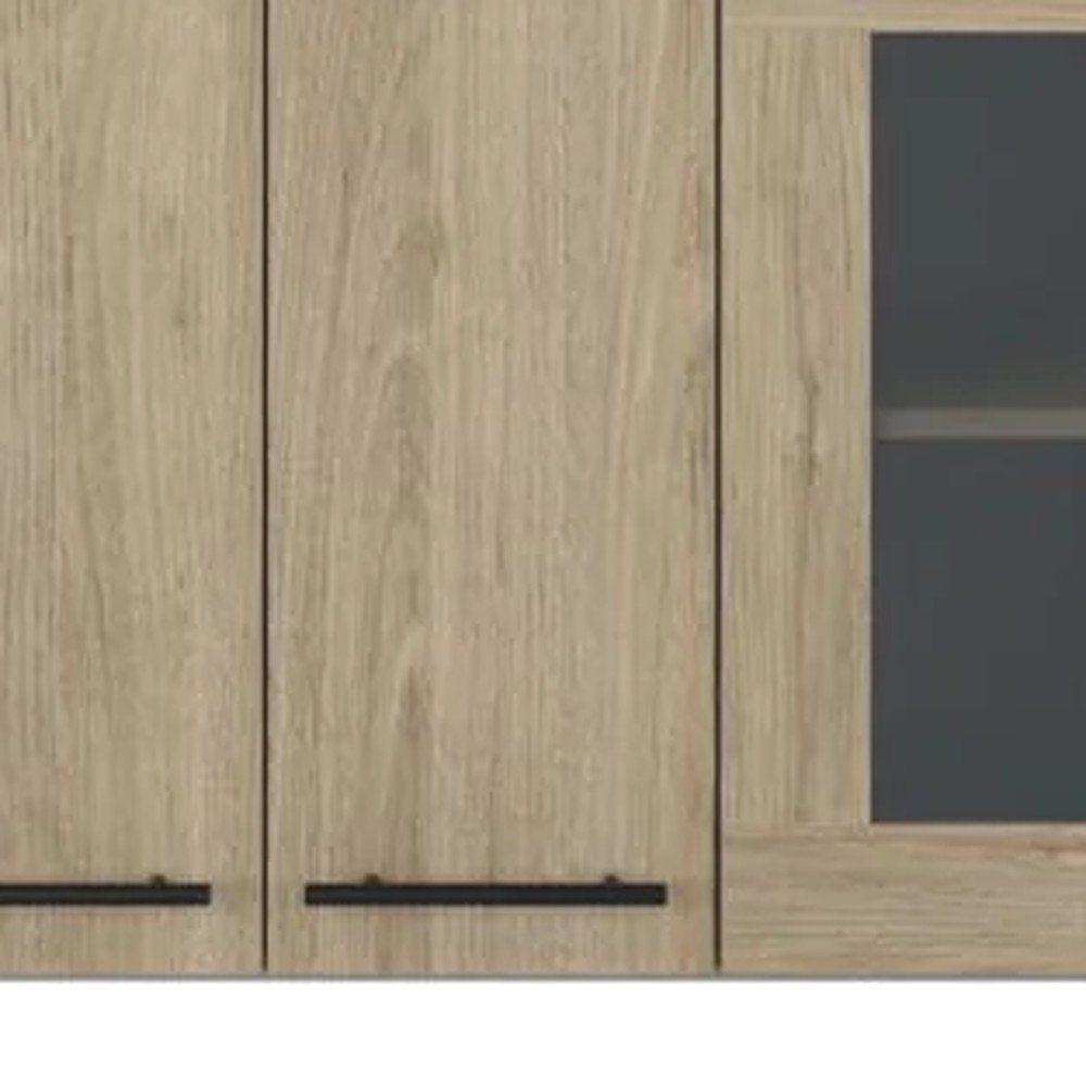 Gray and Natural Wood Wall Mounted Kitchen Cabinet with Three Doors - 24-inch