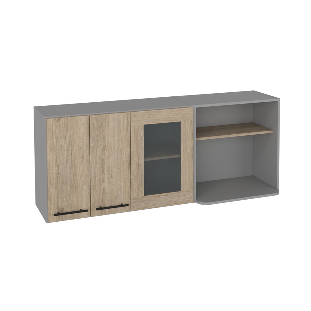 Gray and Natural Wood Wall Mounted Kitchen Cabinet with Three Doors - 24-inch