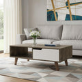 Natural and Dark Brown and White Wood Rectangular Coffee Table with Shelf