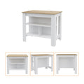 Brown and White Wood Flat Door Kitchen Island Set with Storage - 41-inch